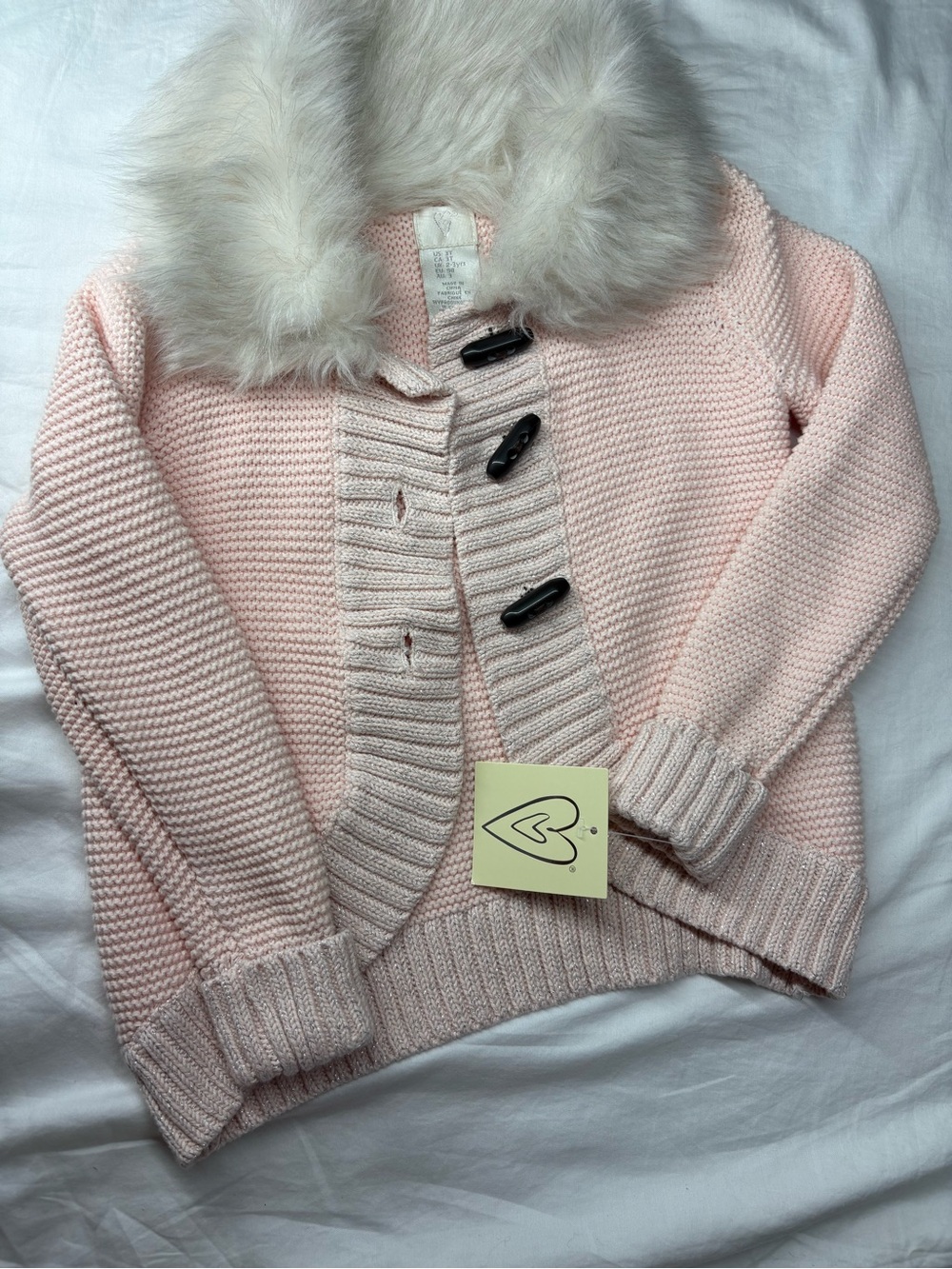 Soft Pink Faux Fur Collar Knit Cardigan Sweater